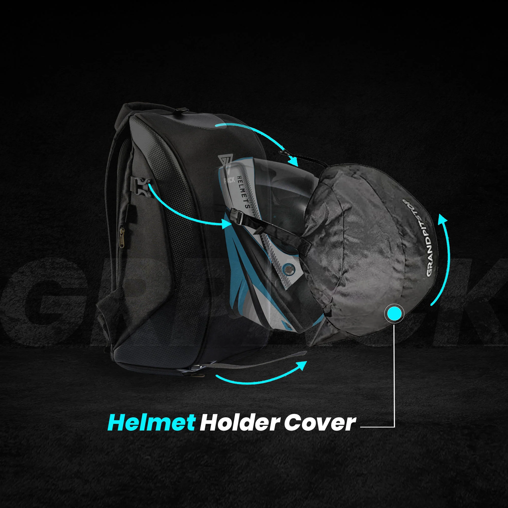 GR Pack Backpack Helmet Cover for Bikers - Black - Image 3