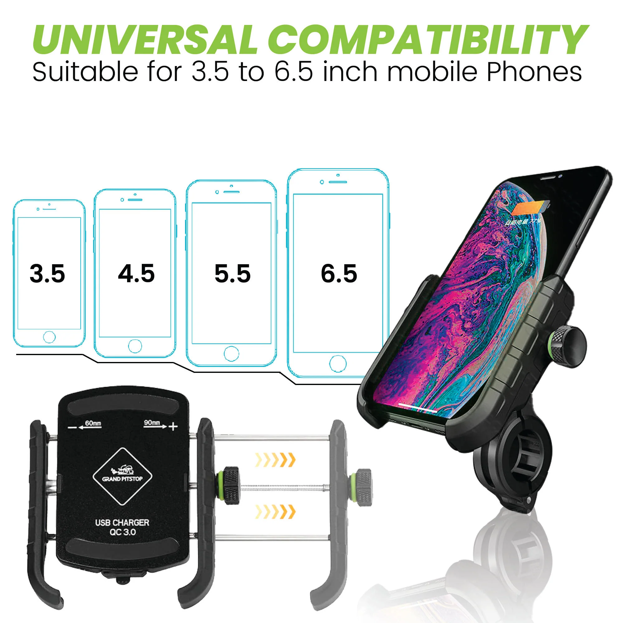 Jaw Grip Aluminium Mobile Holder With Charger - Black - Image 3