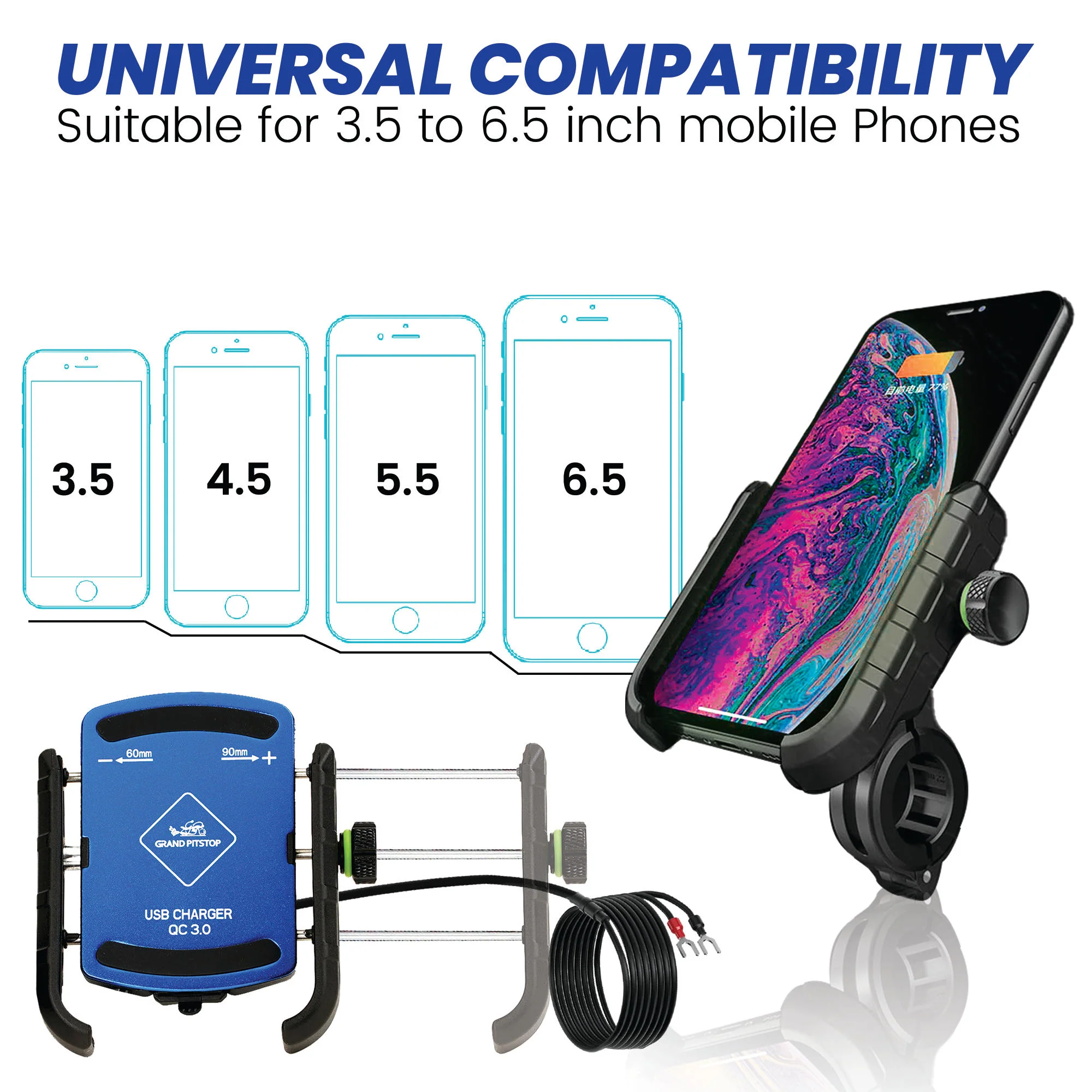 Jaw Grip Aluminium Mobile Holder with Charger - Blue - Image 3