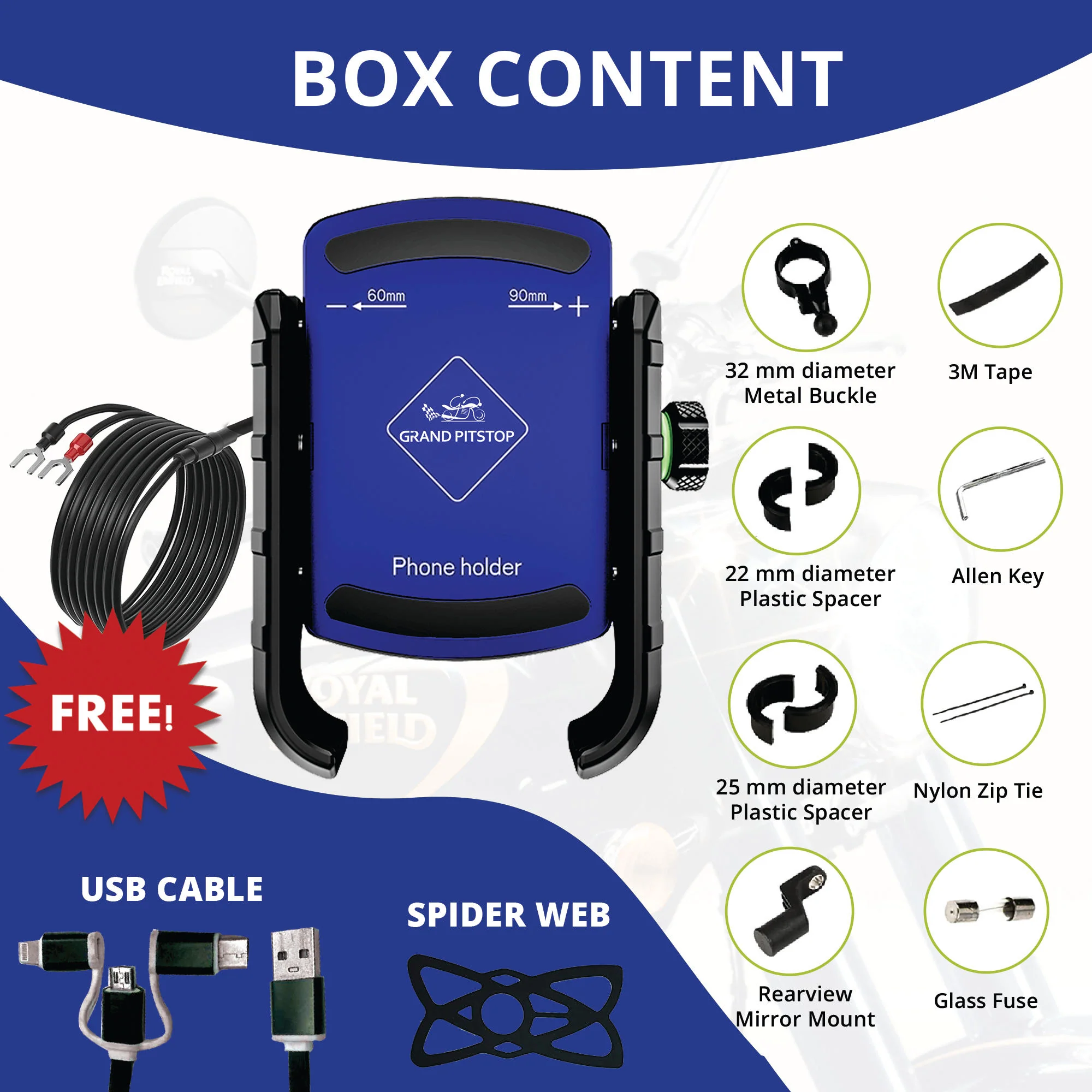 Jaw Grip Aluminium Mobile Holder with Charger - Blue - Image 4