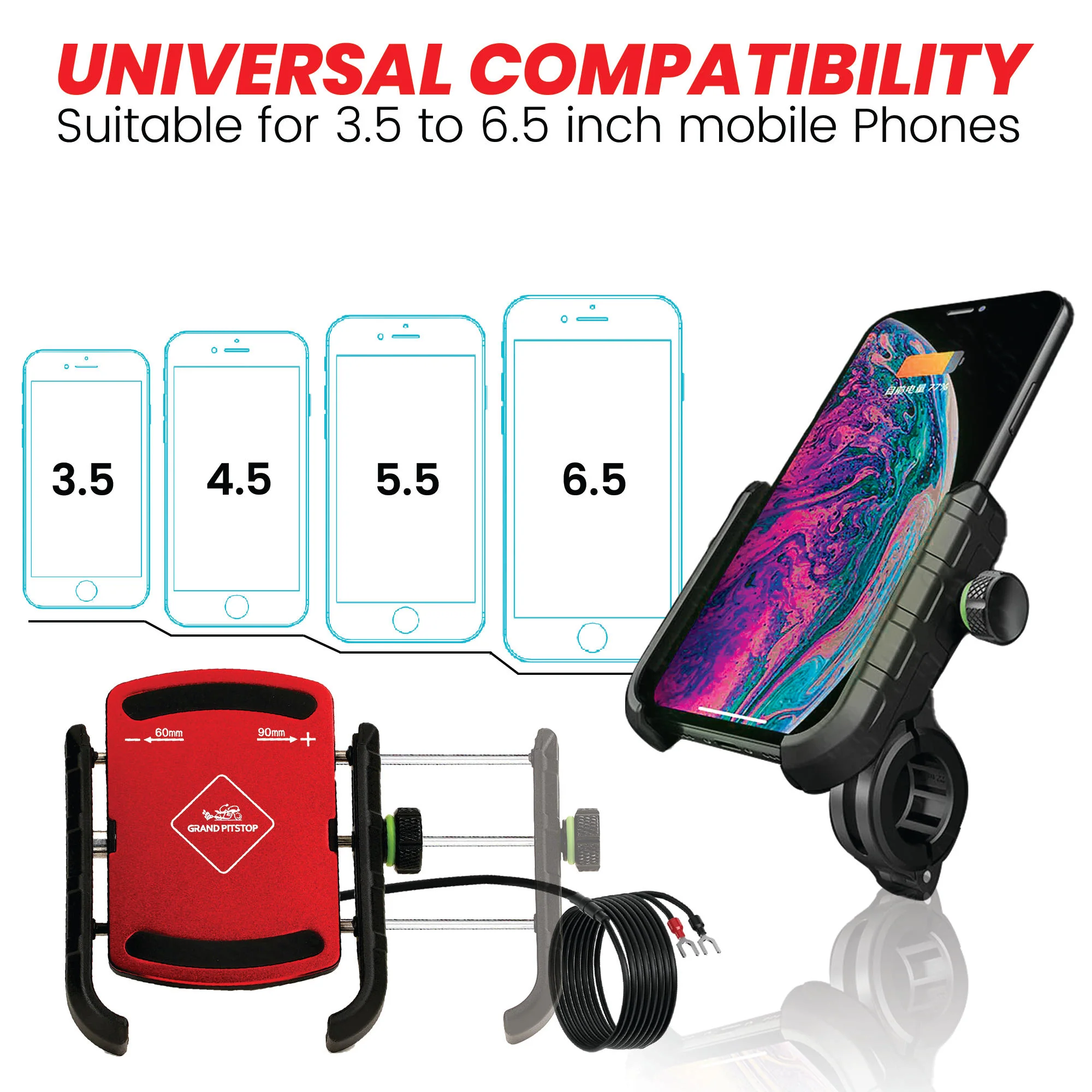 Jaw Grip Aluminium Mobile Holder with Charger - Red - Image 3