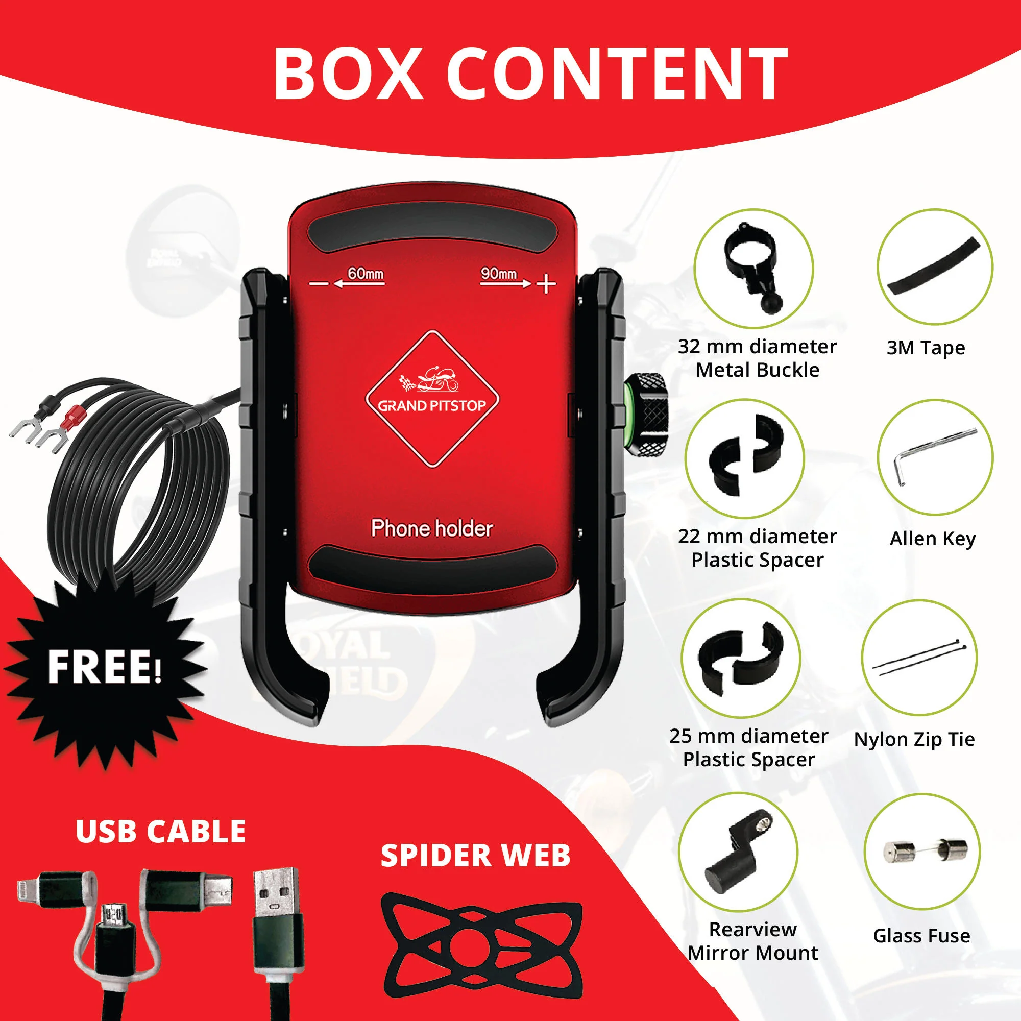 Jaw Grip Aluminium Mobile Holder with Charger - Red - Image 4