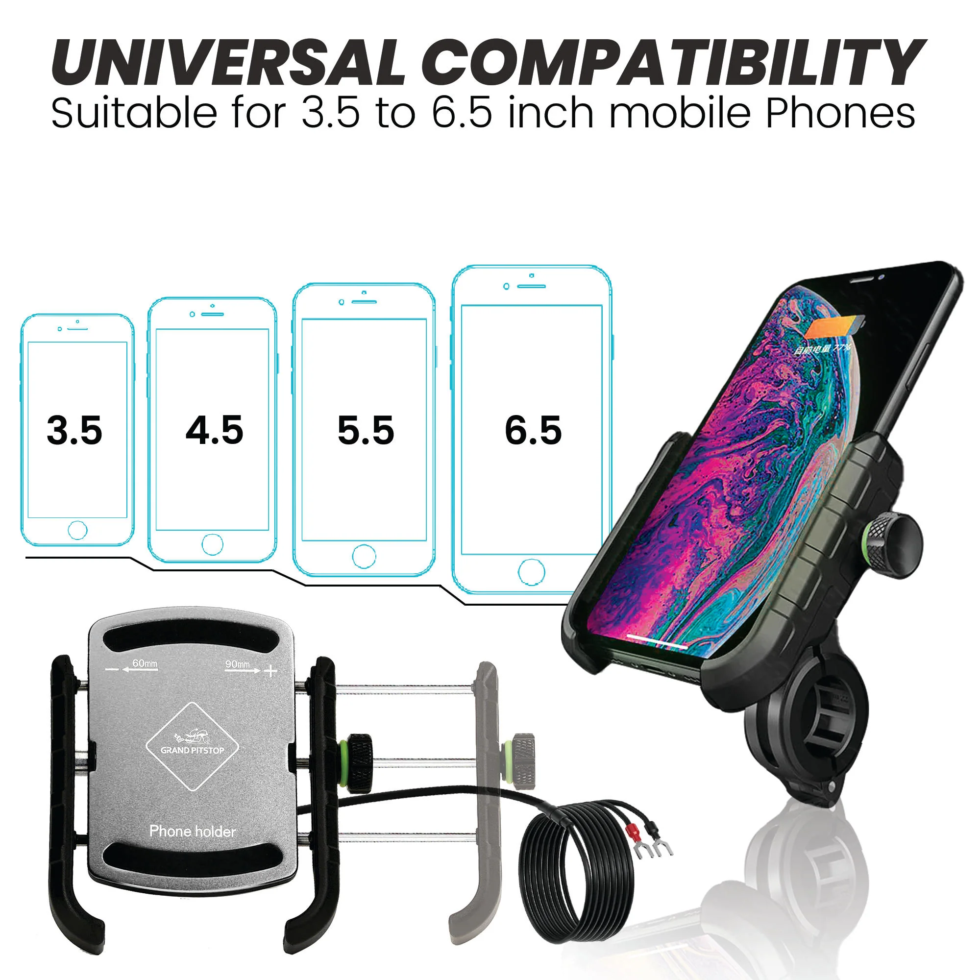 Jaw Grip Aluminium Mobile Holder with Charger - Silver - Image 3
