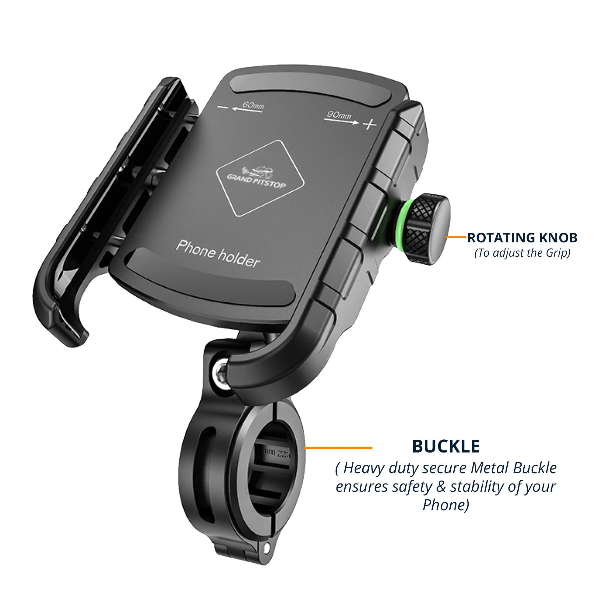 Jaw Grip Aluminium Mobile Holder with Vibration Dampener - Black - Image 2