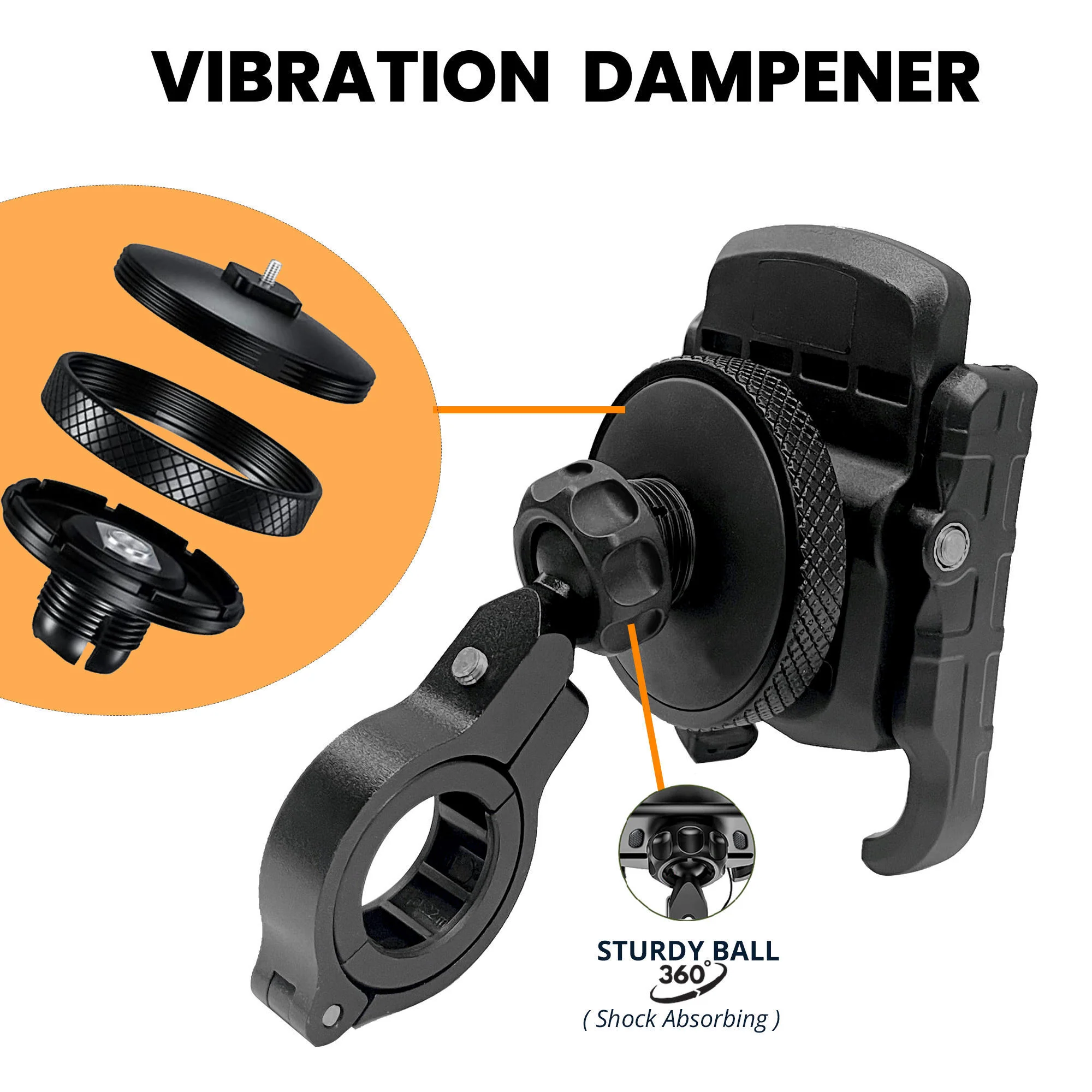 Jaw Grip Aluminium Mobile Holder with Vibration Dampener - Black - Image 3