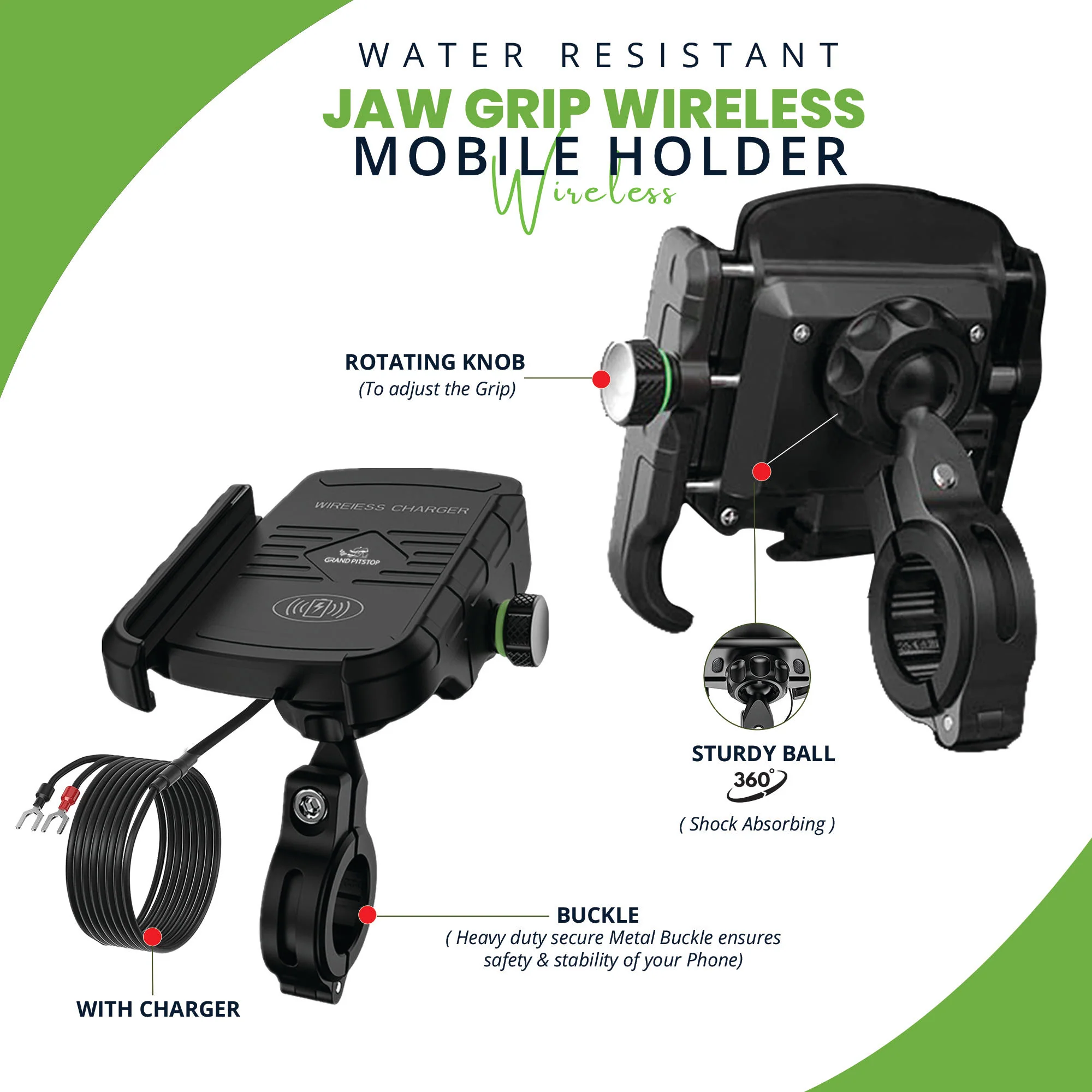 Jaw Grip Mobile Holder with 15W Wireless Charger - Black - Image 5