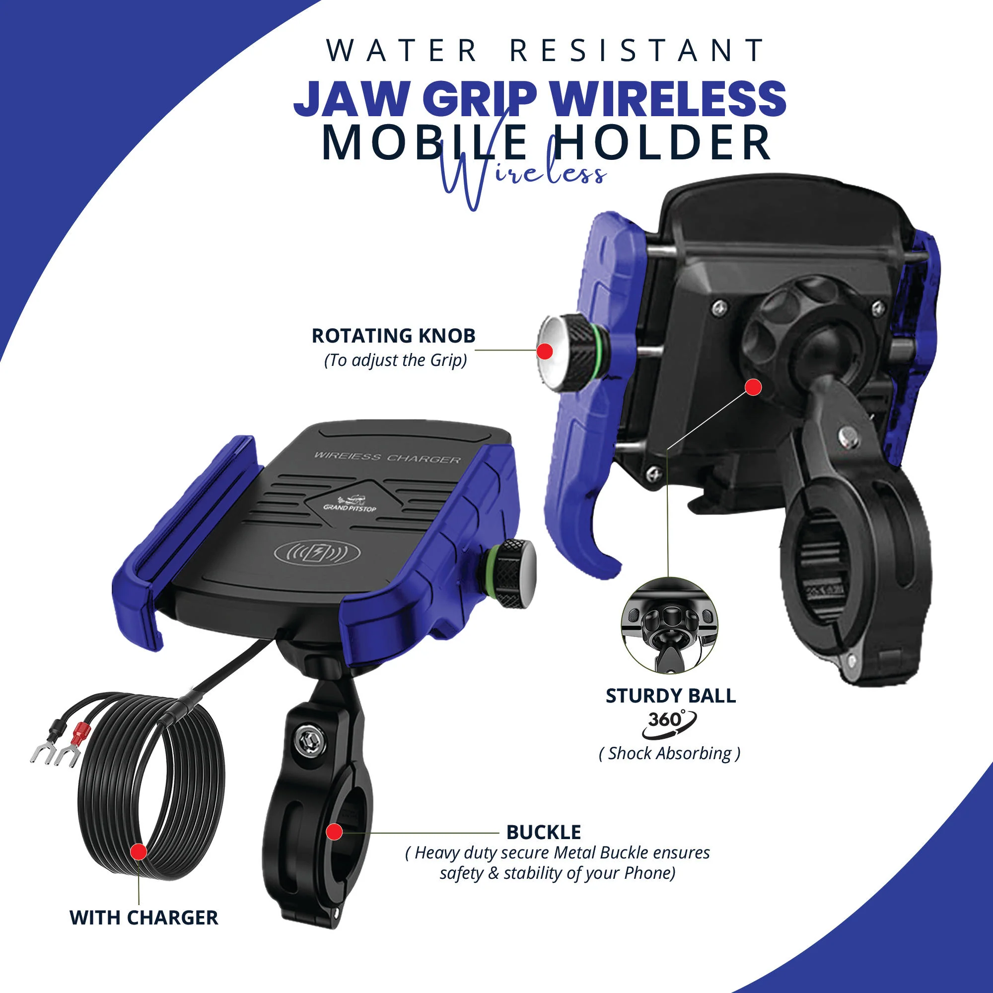 Jaw Grip Mobile Holder with 15W Wireless Charger - Blue - Image 2