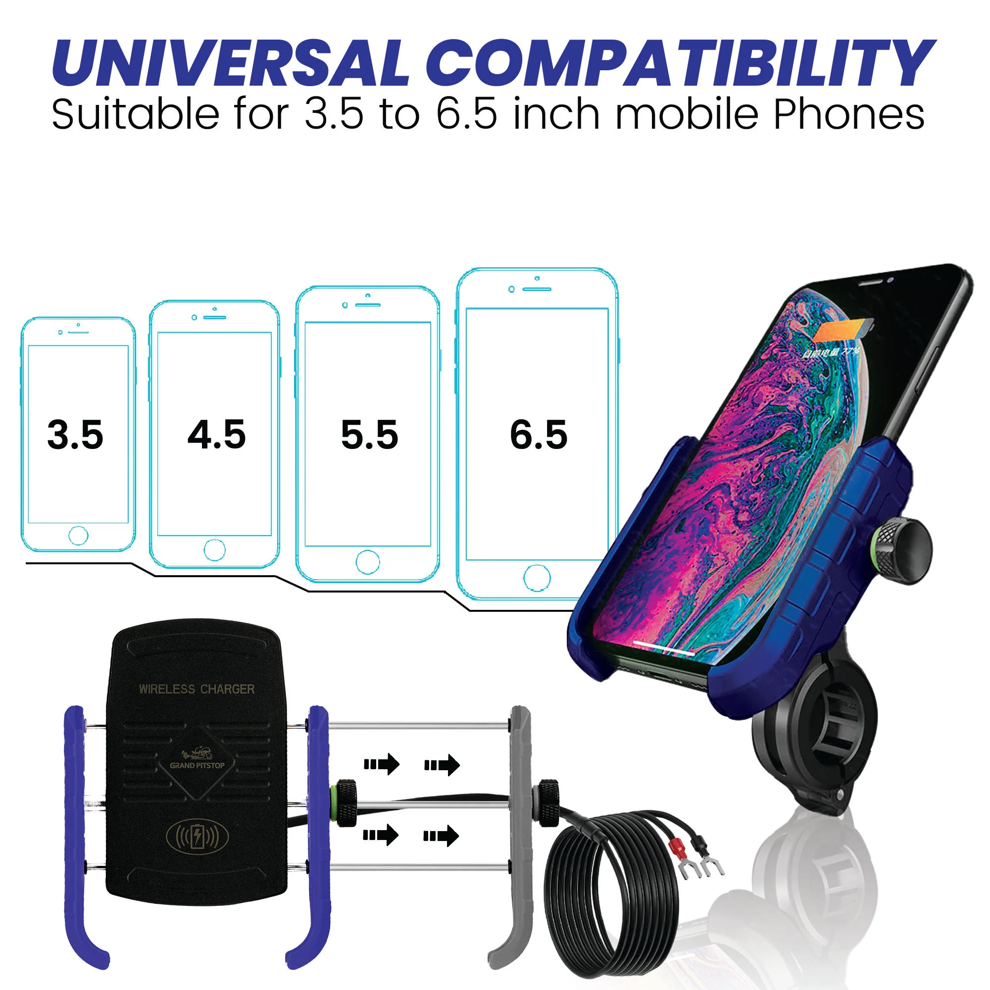 Jaw Grip Mobile Holder with 15W Wireless Charger - Blue - Image 3