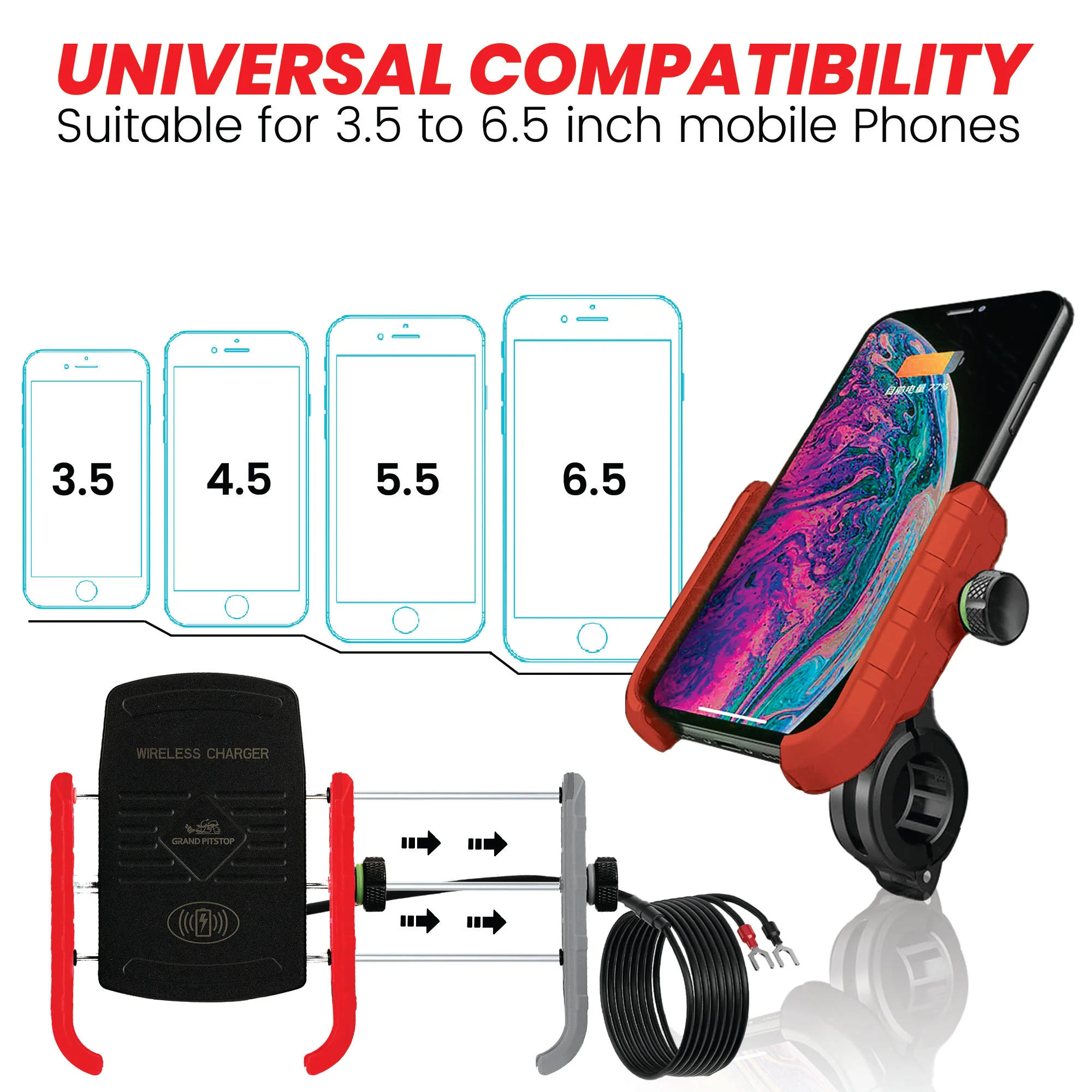 Jaw Grip Mobile Holder with 15W Wireless Charger - Red - Image 3