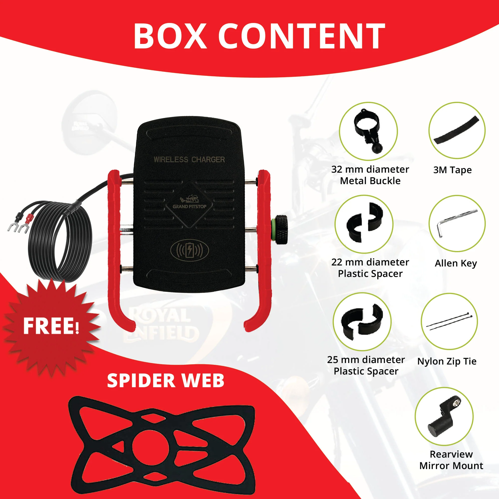Jaw Grip Mobile Holder with 15W Wireless Charger - Red - Image 4