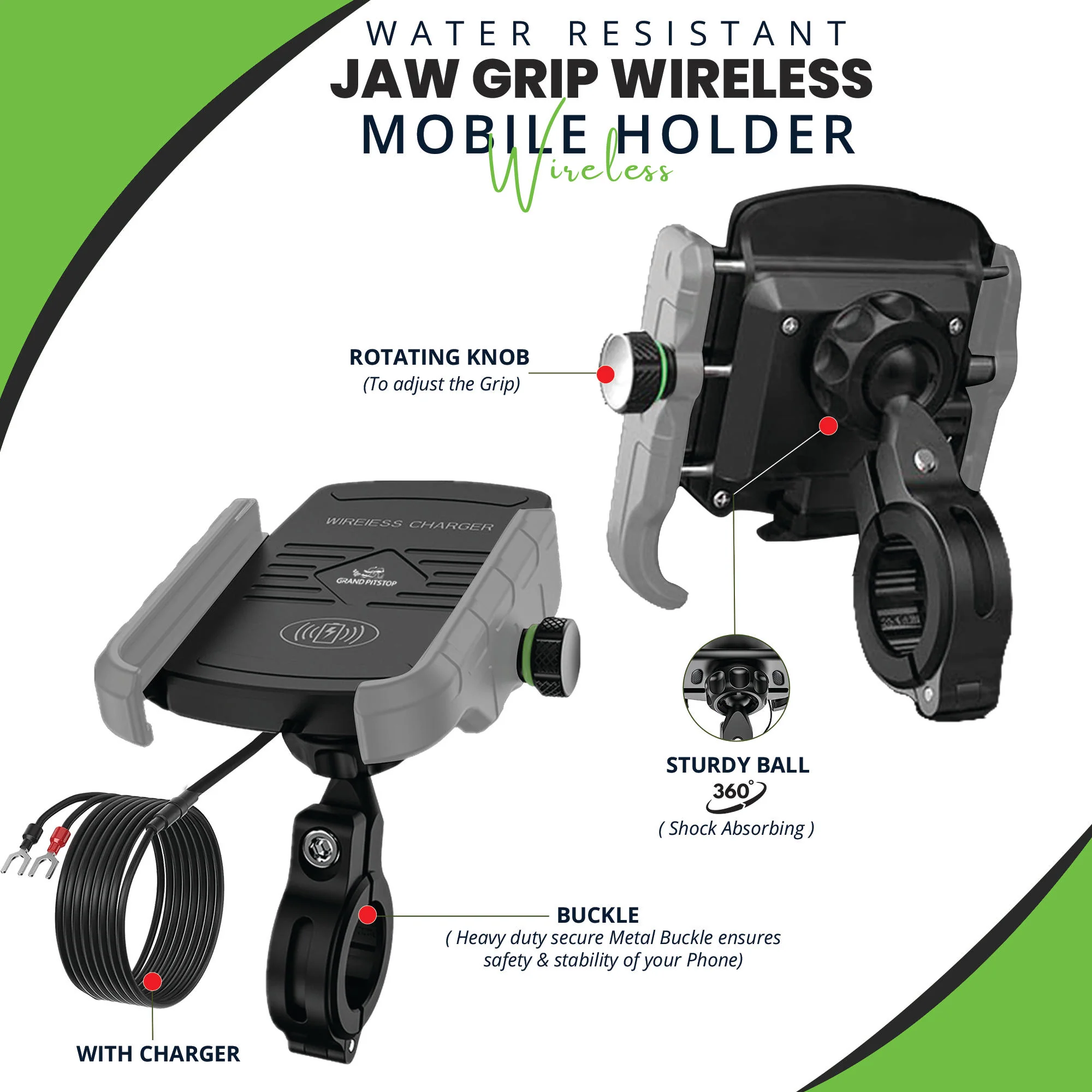 Jaw Grip Mobile Holder with 15W Wireless Charger - Silver - Image 2