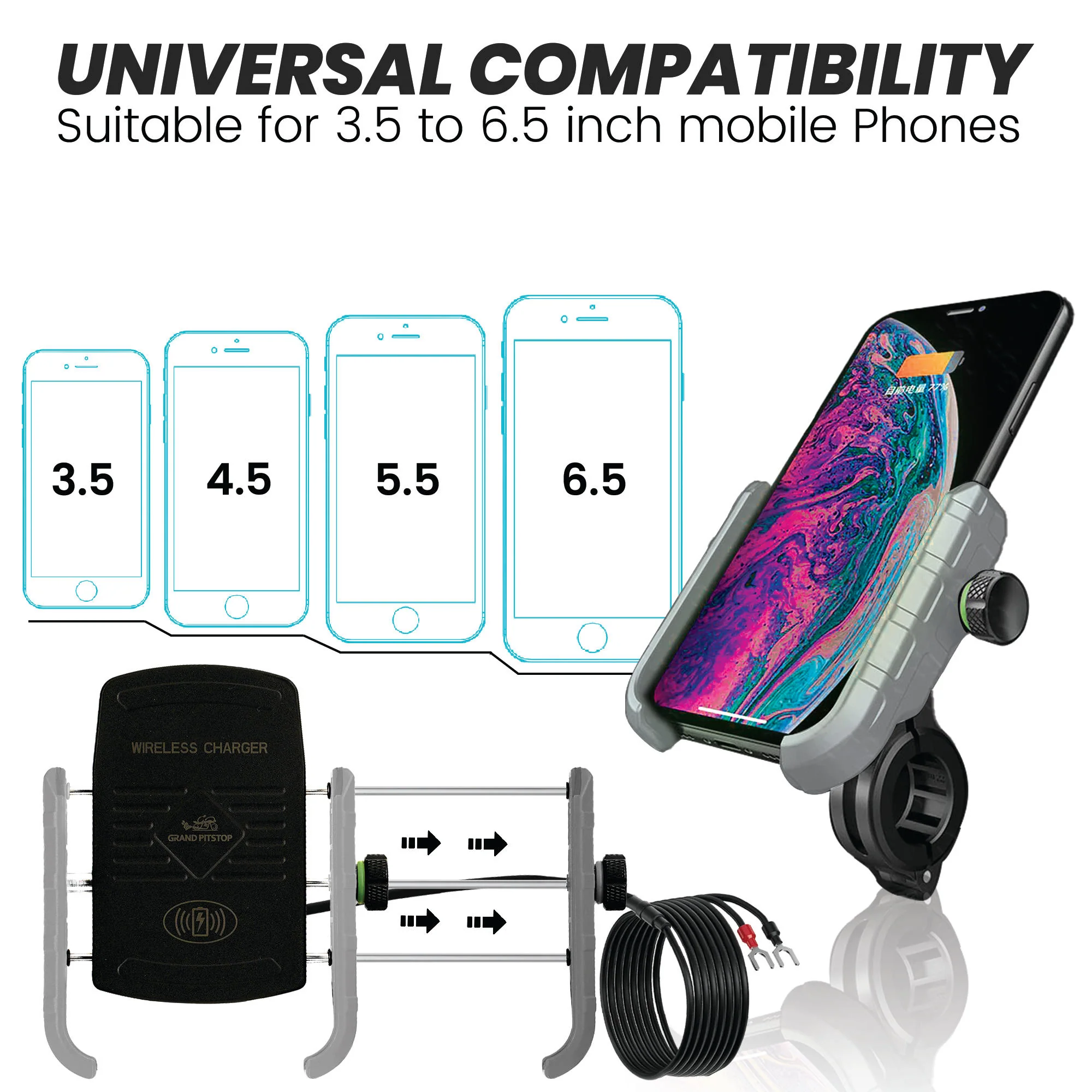 Jaw Grip Mobile Holder with 15W Wireless Charger - Silver - Image 3