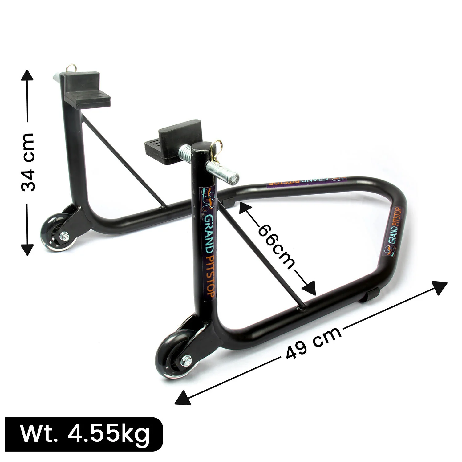 Non-Dismantlable Rear Paddock Stand With Skate Wheels (upto 350 kg) - Black - Image 4