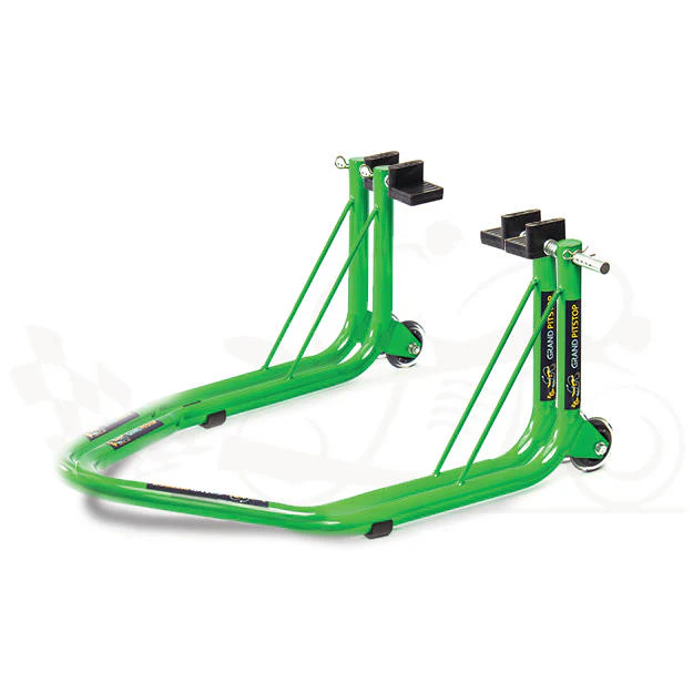 Non-Dismantlable Rear Paddock Stand With Skate Wheels (upto 350 kg) - Green - Image 3