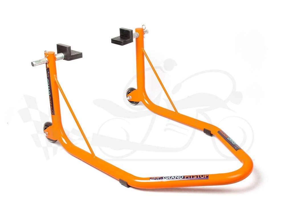 Non-Dismantlable Rear Paddock Stand With Skate Wheels (upto 350 kg) - Orange - Image 3
