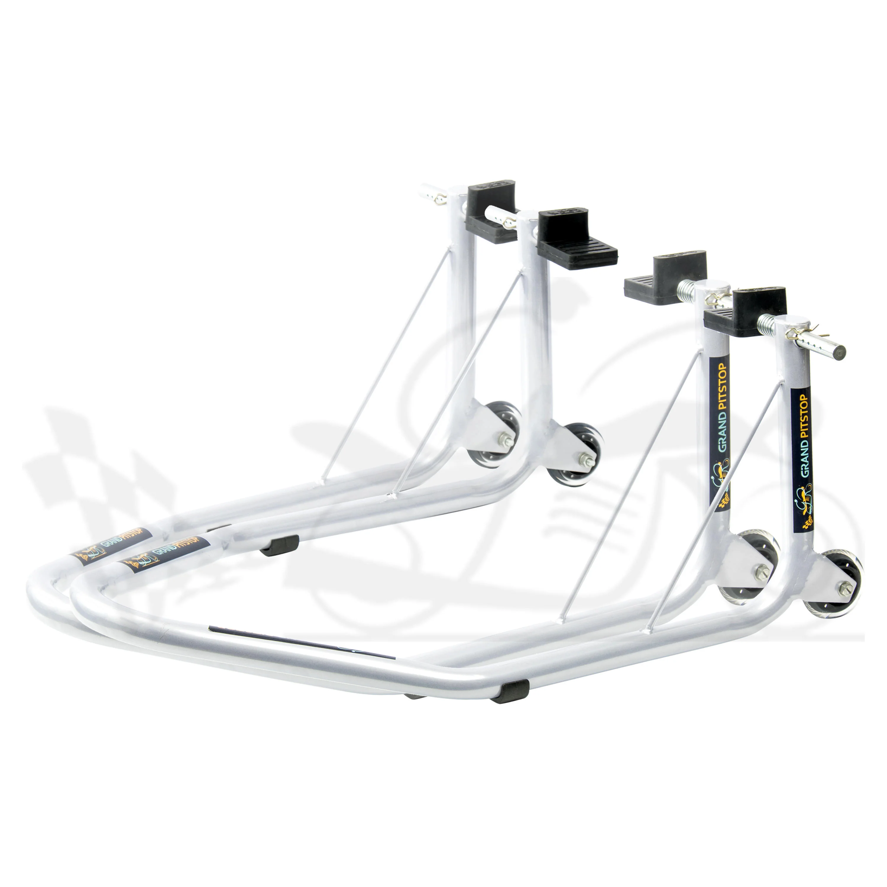 Non-Dismantlable Rear Paddock Stand With Skate Wheels (upto 350 kg) - Silver - Image 3