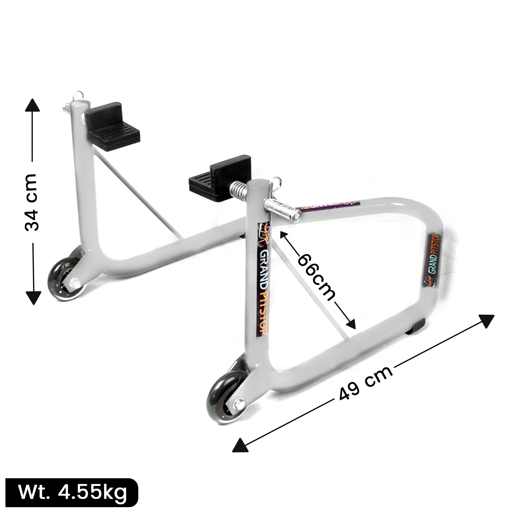 Non-Dismantlable Rear Paddock Stand With Skate Wheels (upto 350 kg) - Silver - Image 4