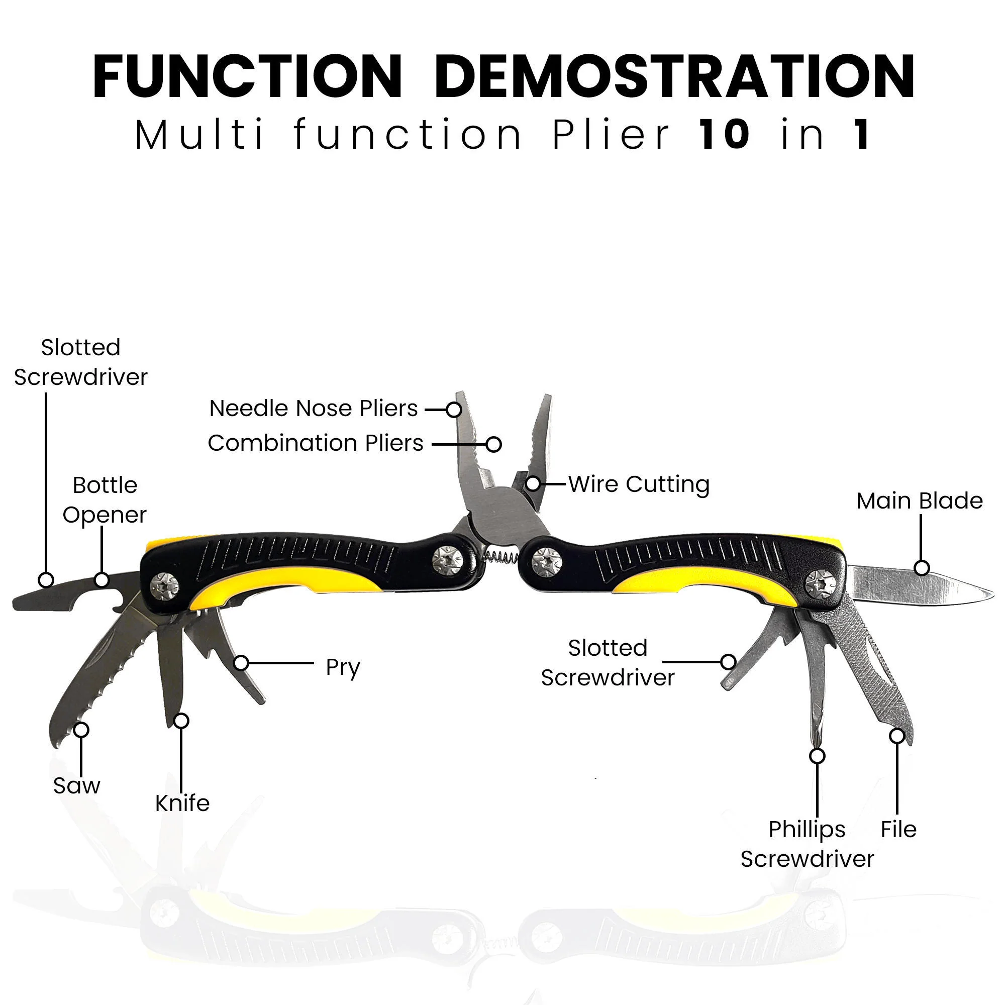 Premium Stainless Steel Multipurpose Plier - Black & Yellow - Image 6