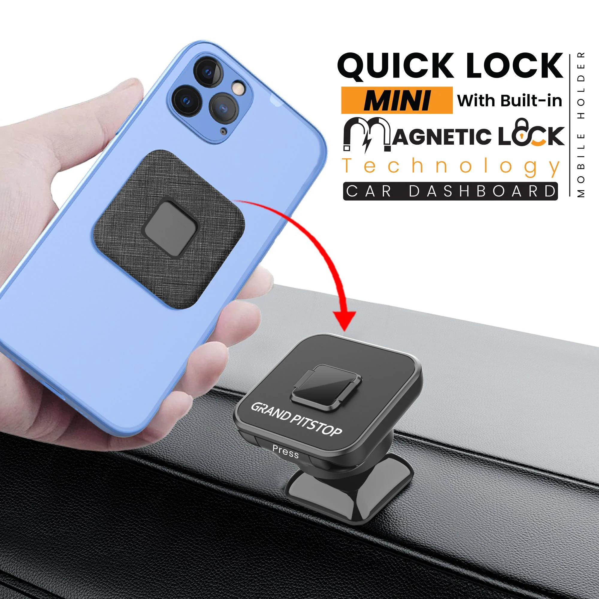 Quick Lock Mini GEN-1 with in-built MAGNETIC LOCK Technology Car Dashboard Mobile Holder - Image 7