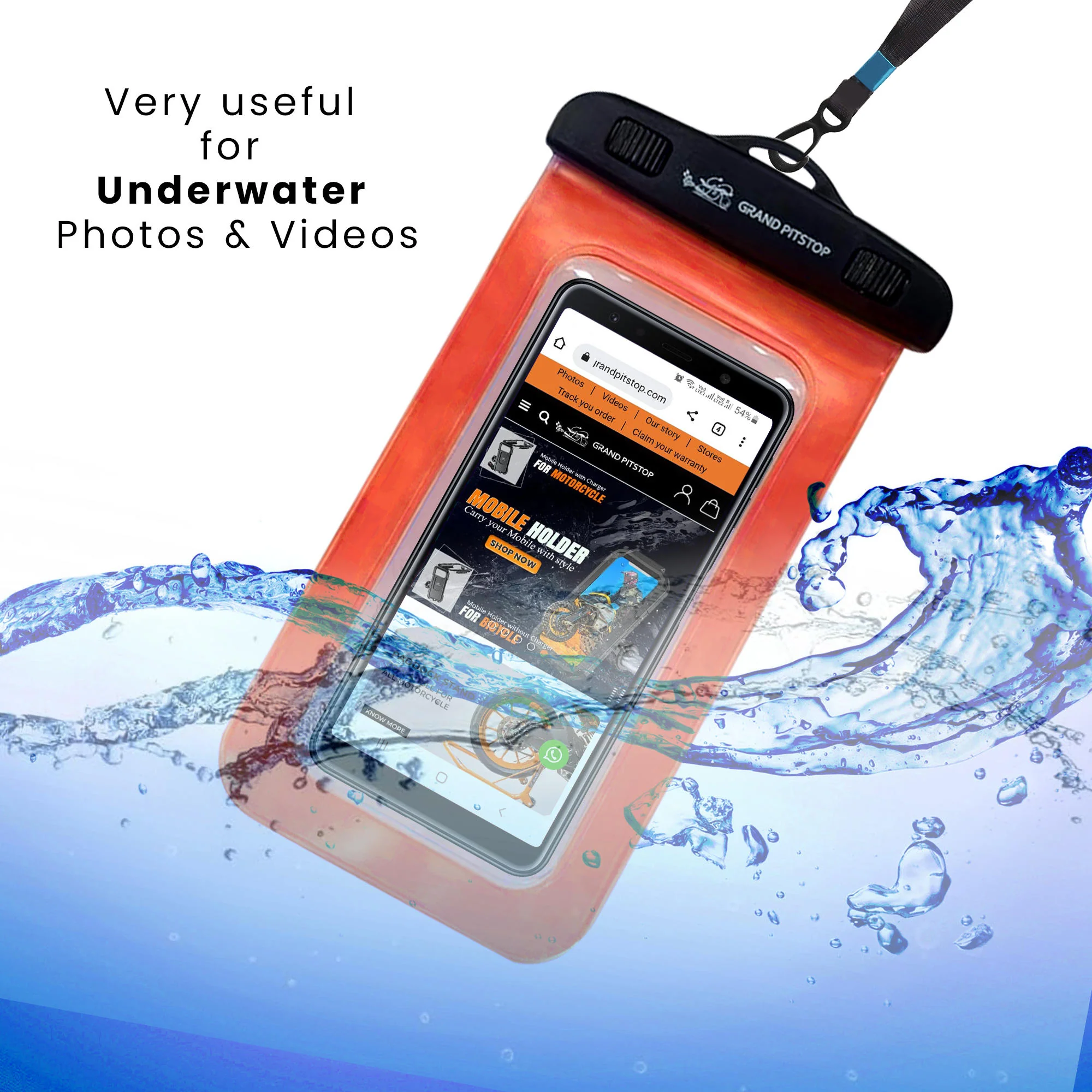 Universal Waterproof Mobile Pouch for phones up to 7.0 inches - Orange - Image 2