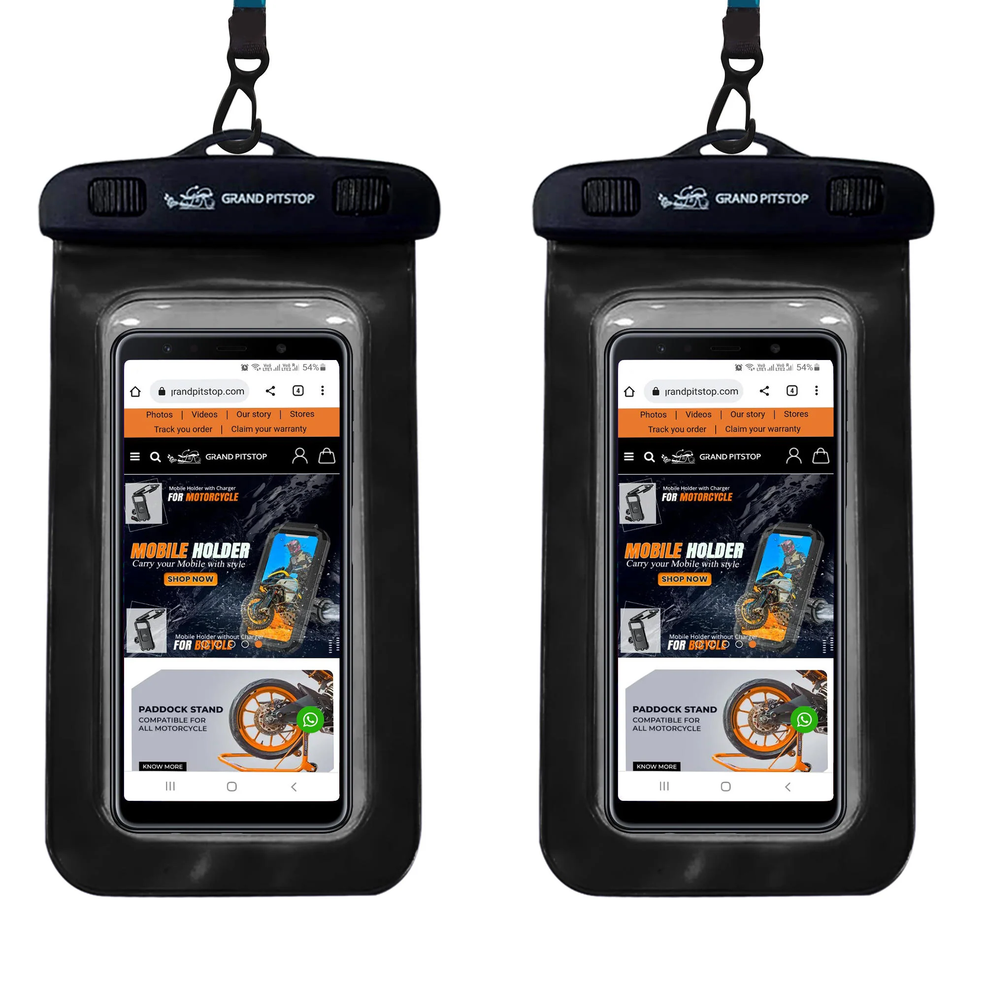 Universal Waterproof Mobile Pouch (Pack of 2) for phones up to 7.0 inches - Black