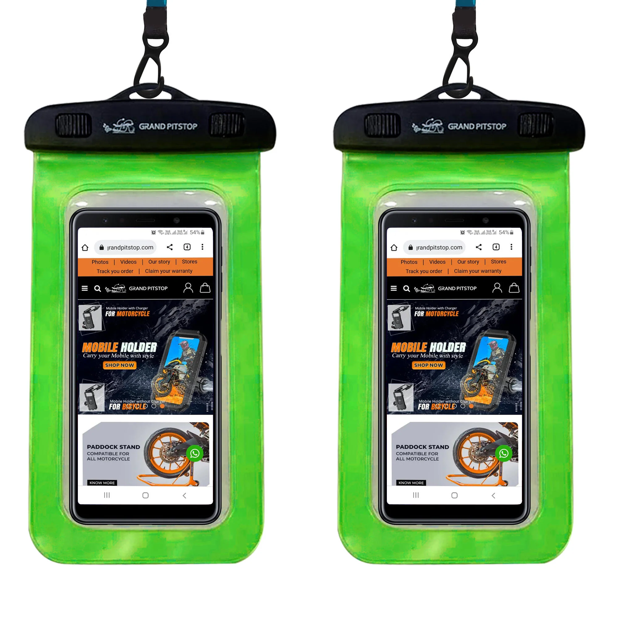 Universal Waterproof Mobile Pouch (Pack of 2) for phones up to 7.0 inches - Green