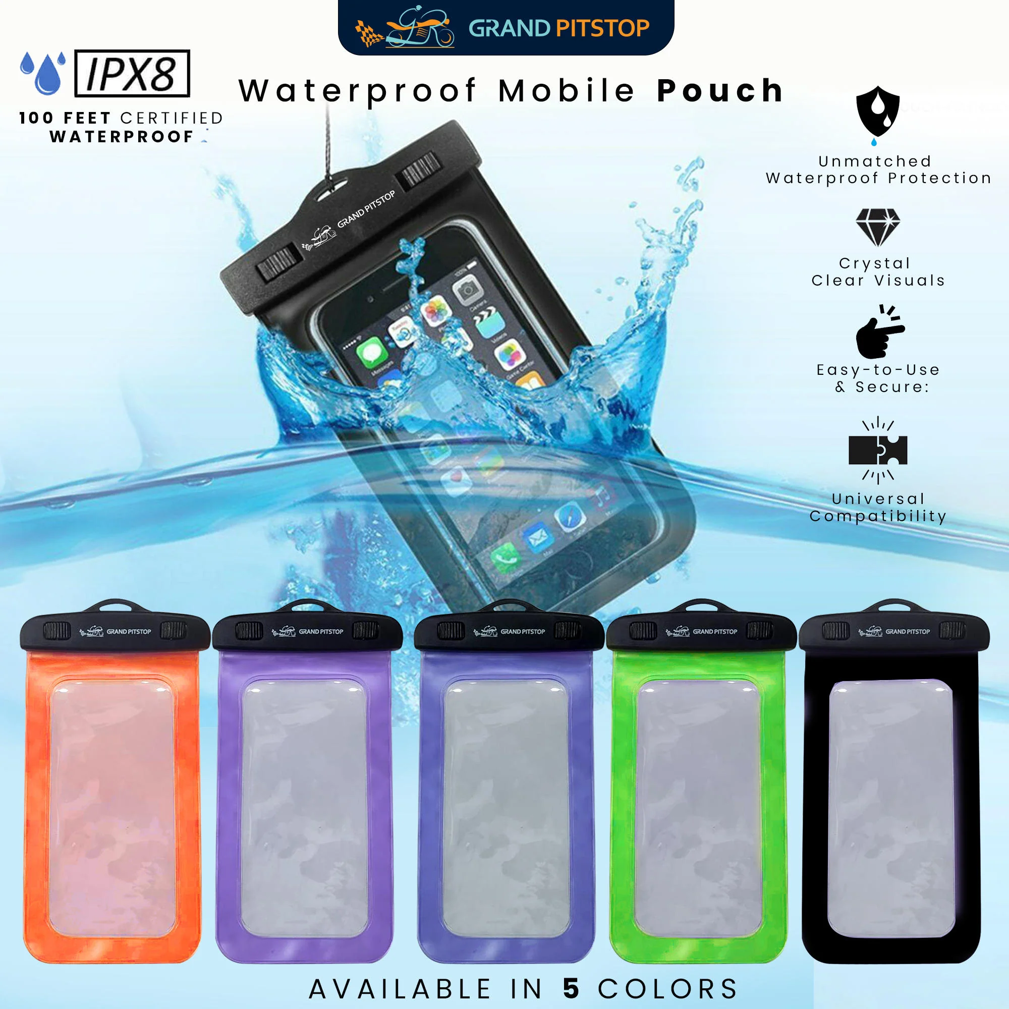 Universal Waterproof Mobile Pouch (Pack of 2) for phones up to 7.0 inches - Green - Image 6