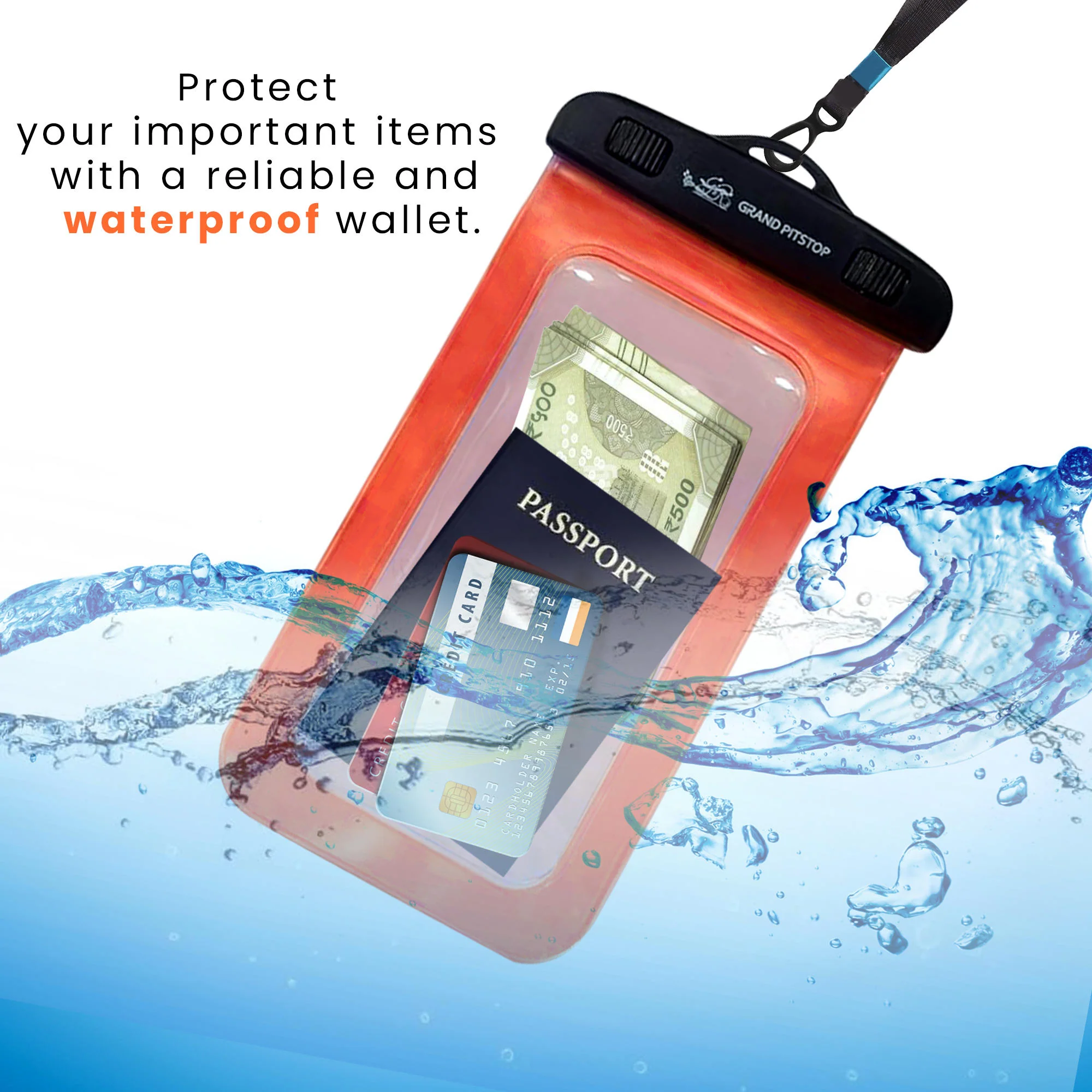 Universal Waterproof Mobile Pouch (Pack of 2) for phones up to 7.0 inches - Orange - Image 4