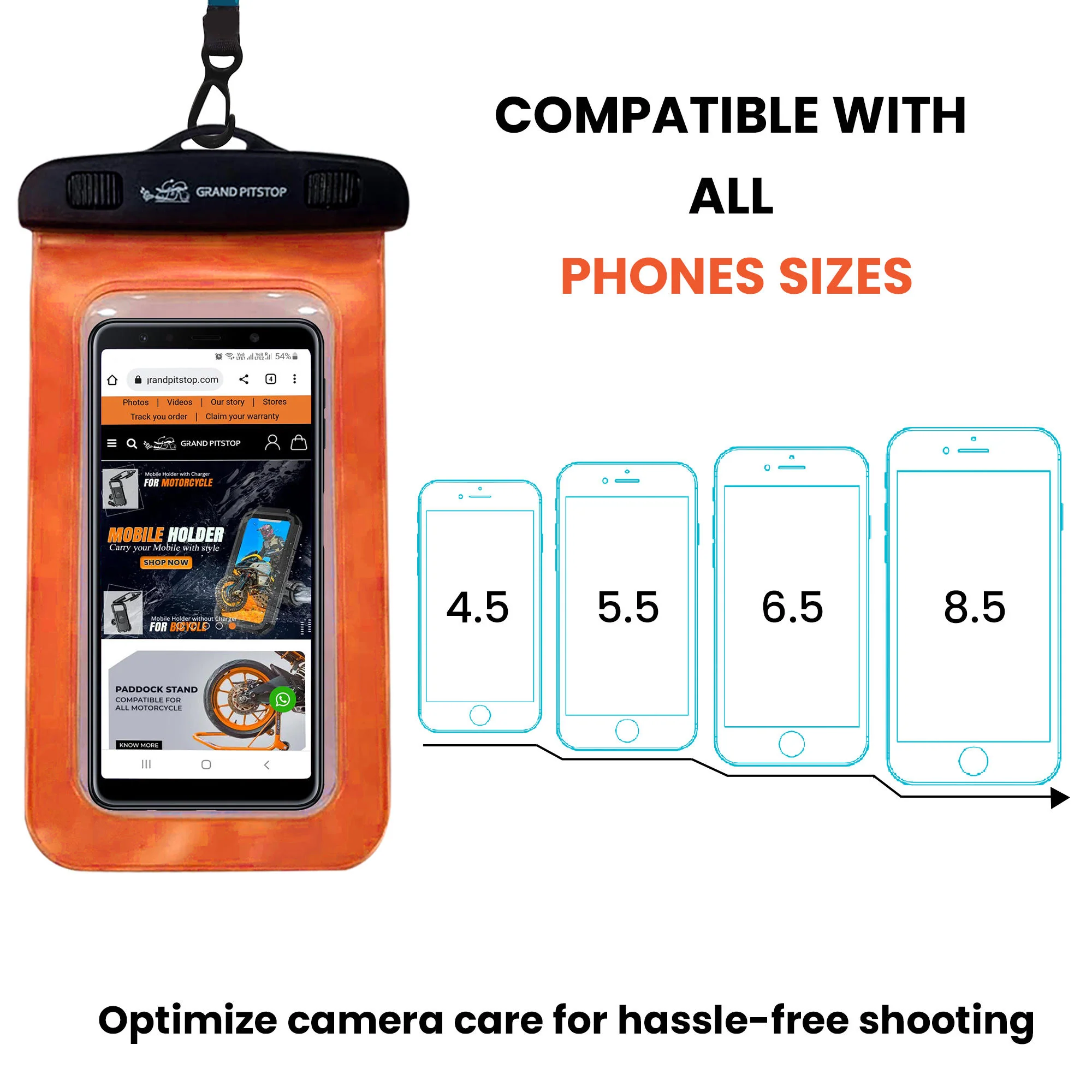 Universal Waterproof Mobile Pouch (Pack of 2) for phones up to 7.0 inches - Orange - Image 5