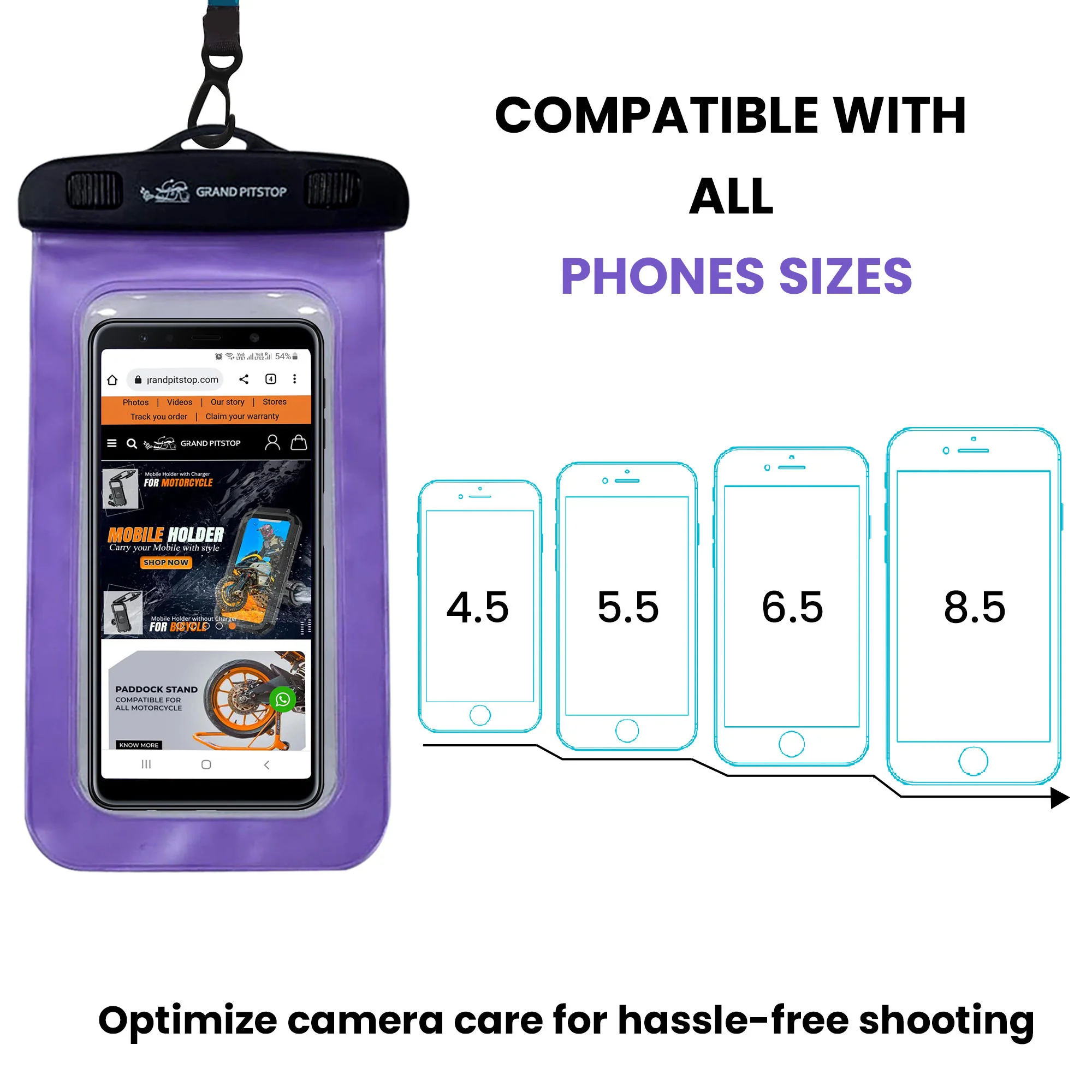 Universal Waterproof Mobile Pouch (Pack of 2) for phones up to 7.0 inches - Purple - Image 2