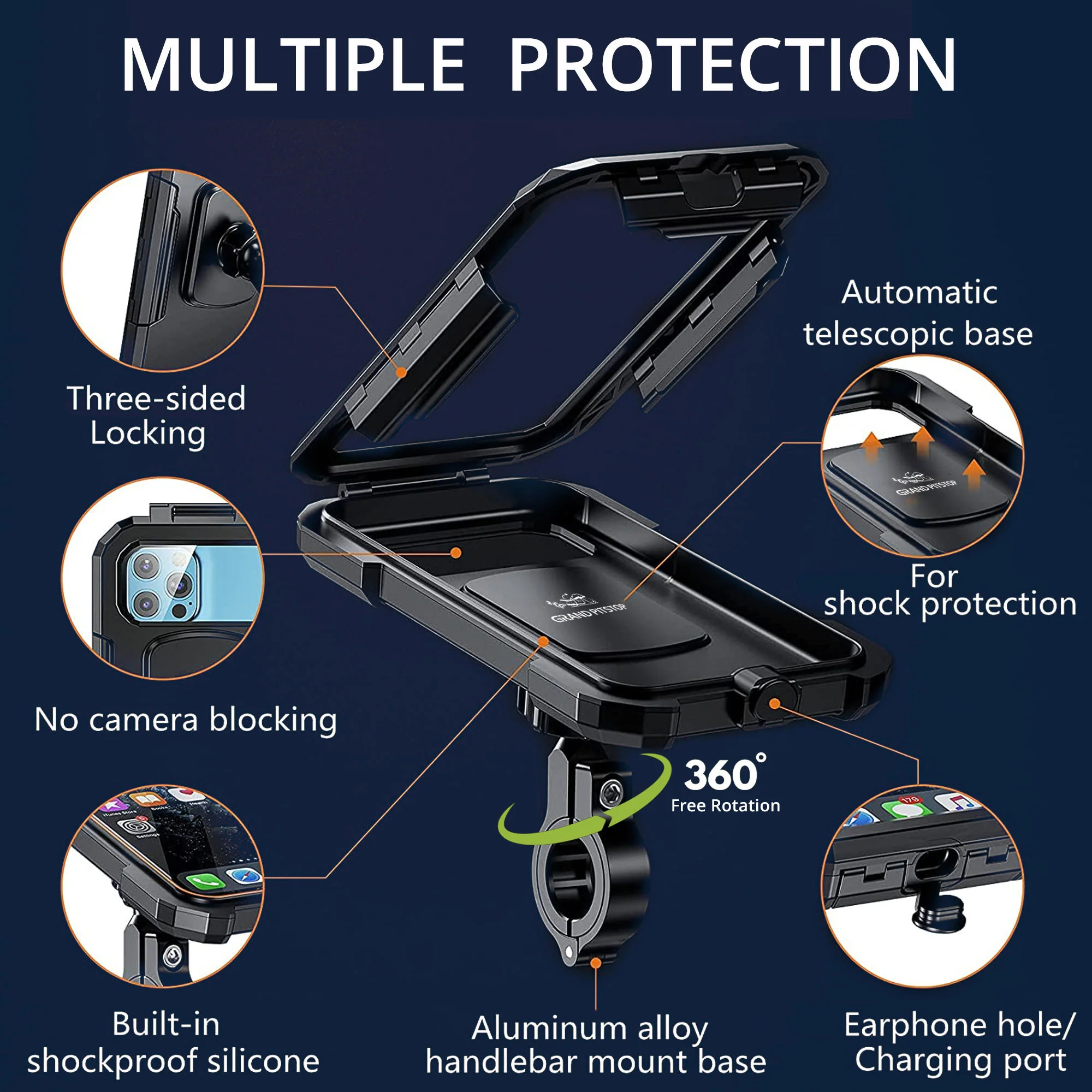 Waterproof Mobile Holder for Bike Handlebar with 15 W Wireless Charger - Black - Image 8