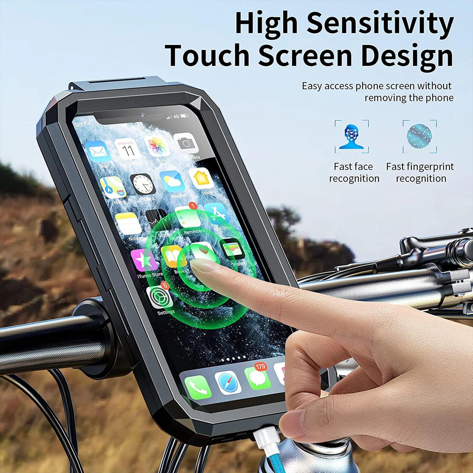 Waterproof Mobile Holder for Bike Handlebar with 15 W Wireless Charger - Black - Image 9