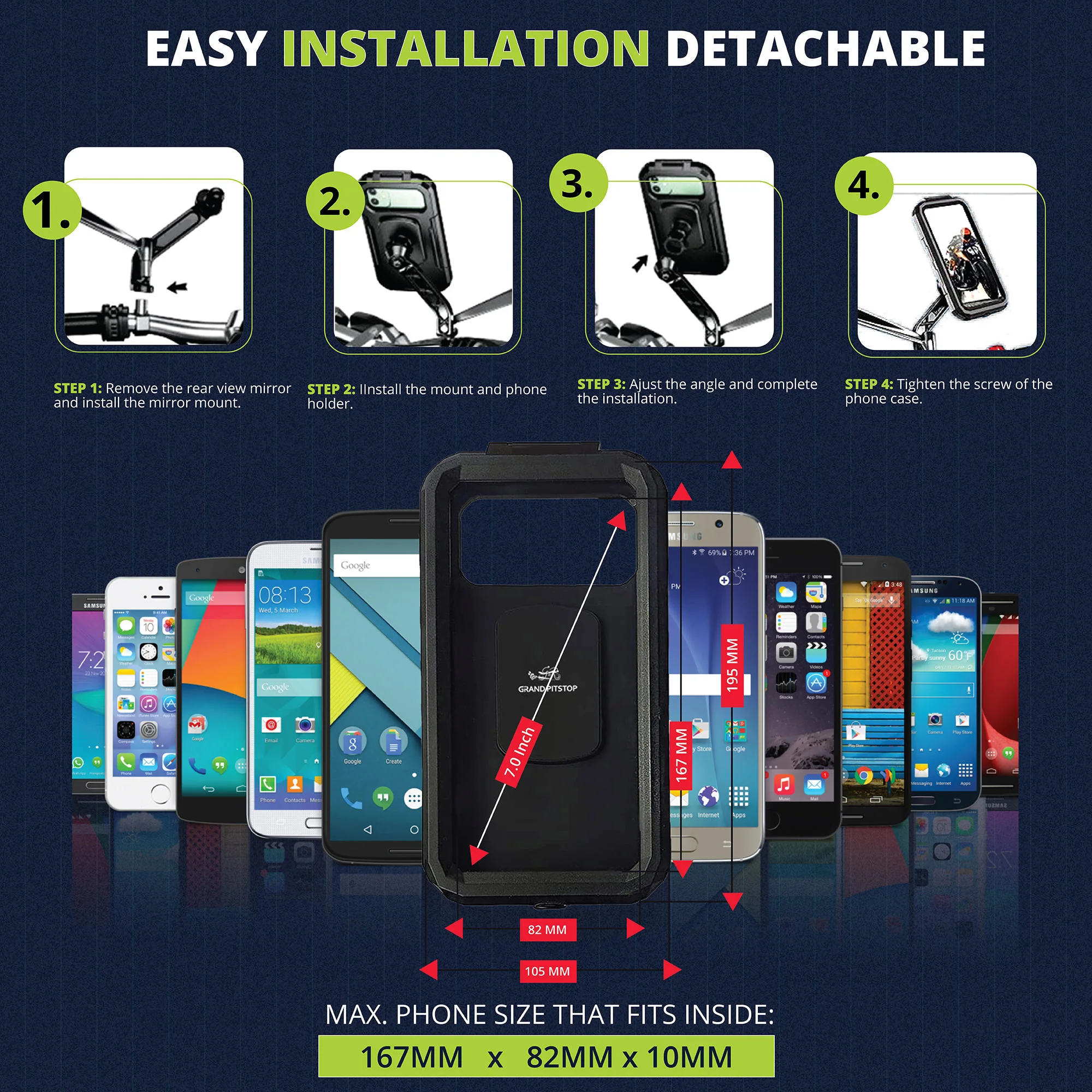 Waterproof Mobile Holder Mirror Mount - Black - Image 3