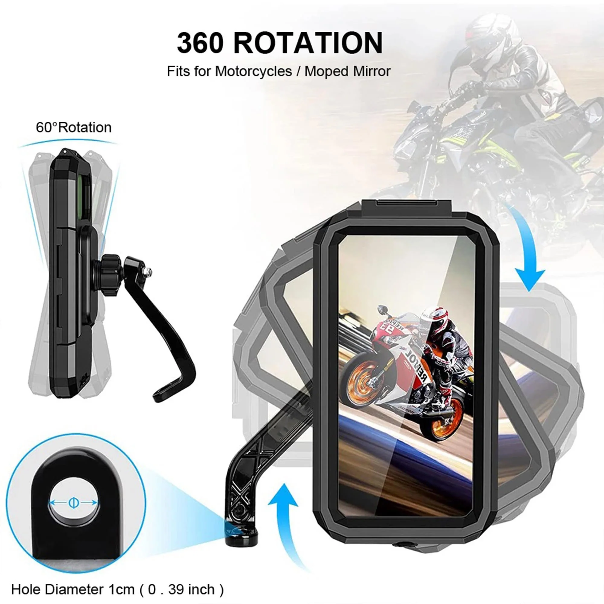 Waterproof Mobile Holder Mirror Mount - Black - Image 5