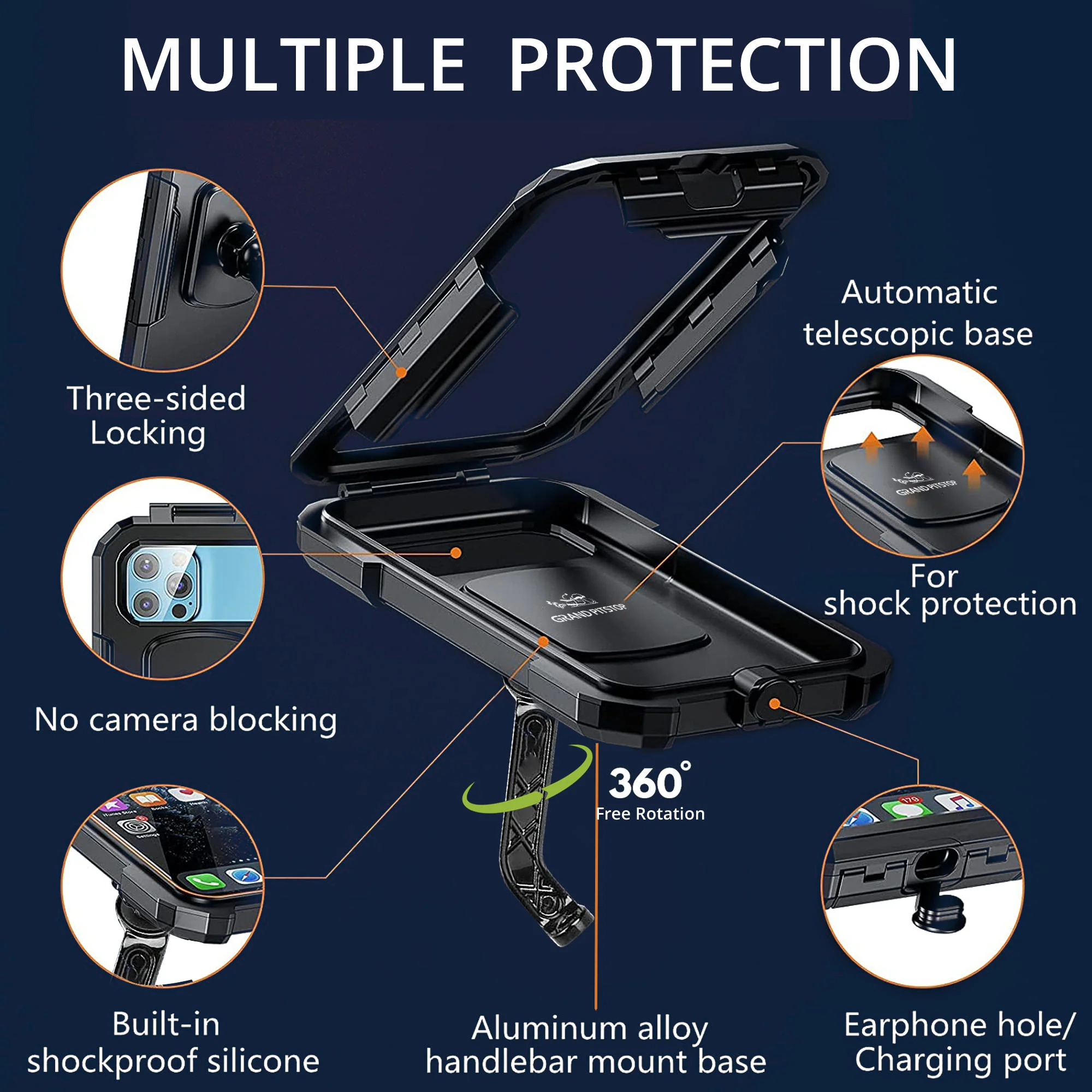 Waterproof Mobile Holder Mirror Mount with 15W Wireless Charger - Black - Image 2