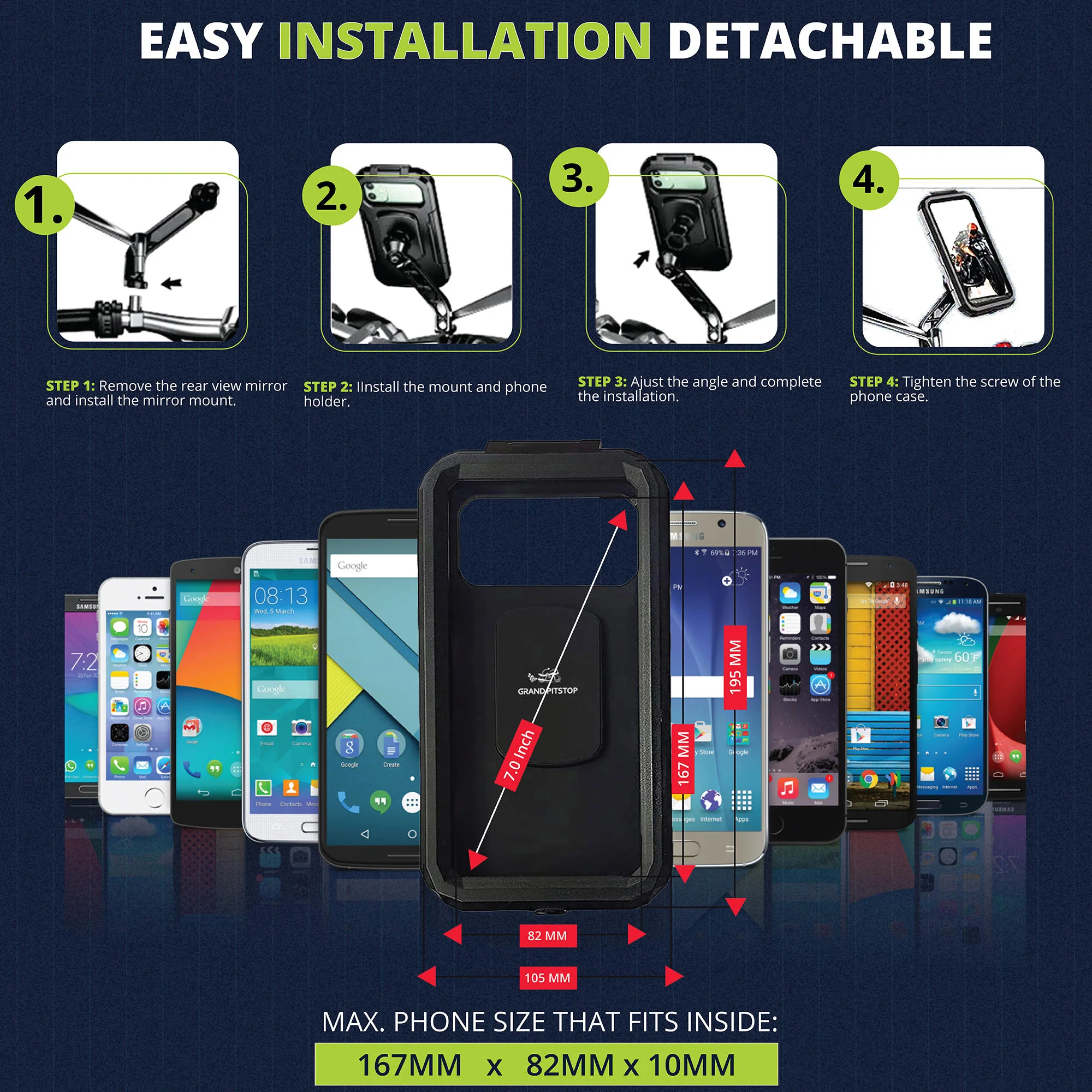 Waterproof Mobile Holder Mirror Mount with 15W Wireless Charger - Black - Image 3