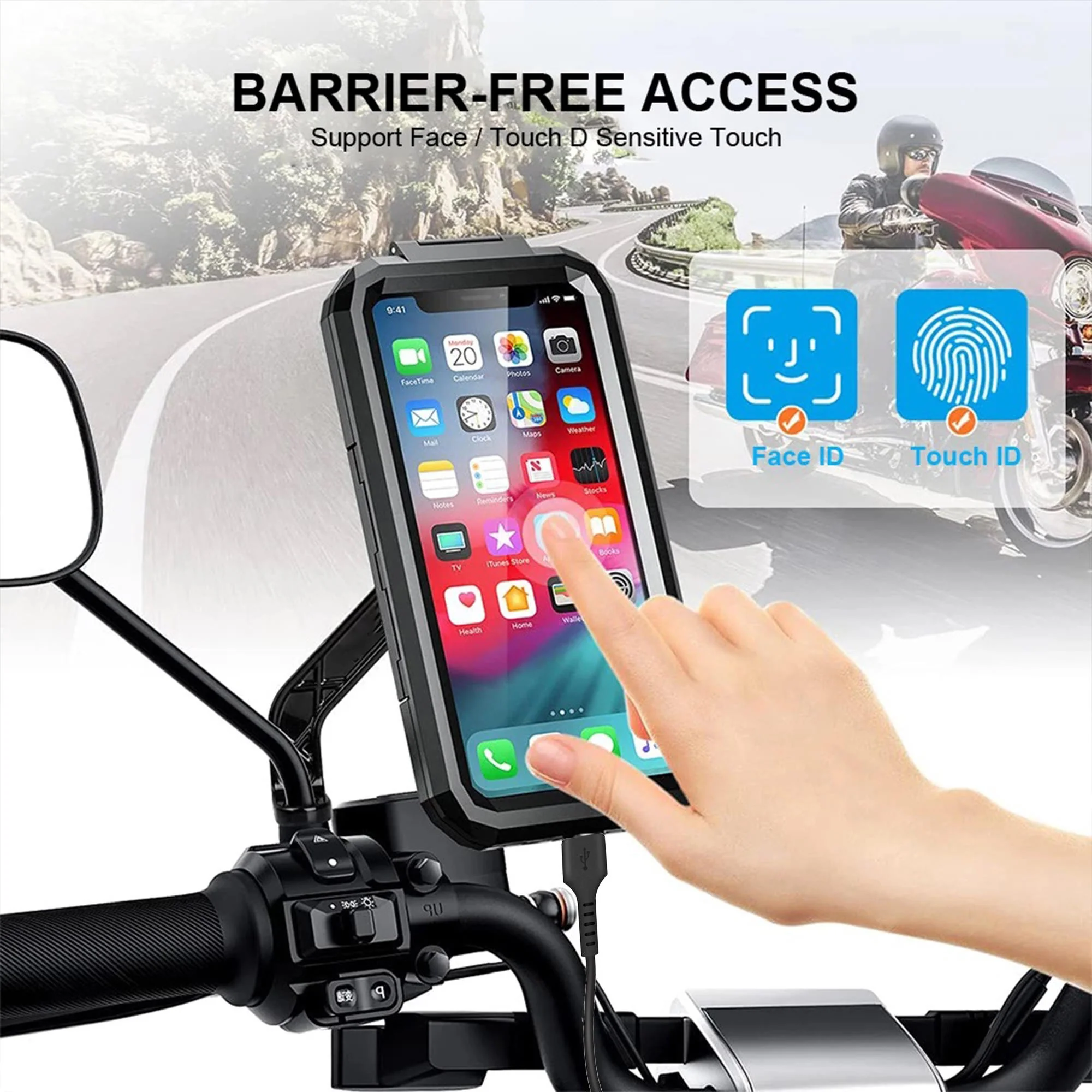 Waterproof Mobile Holder Mirror Mount with 15W Wireless Charger - Black - Image 4