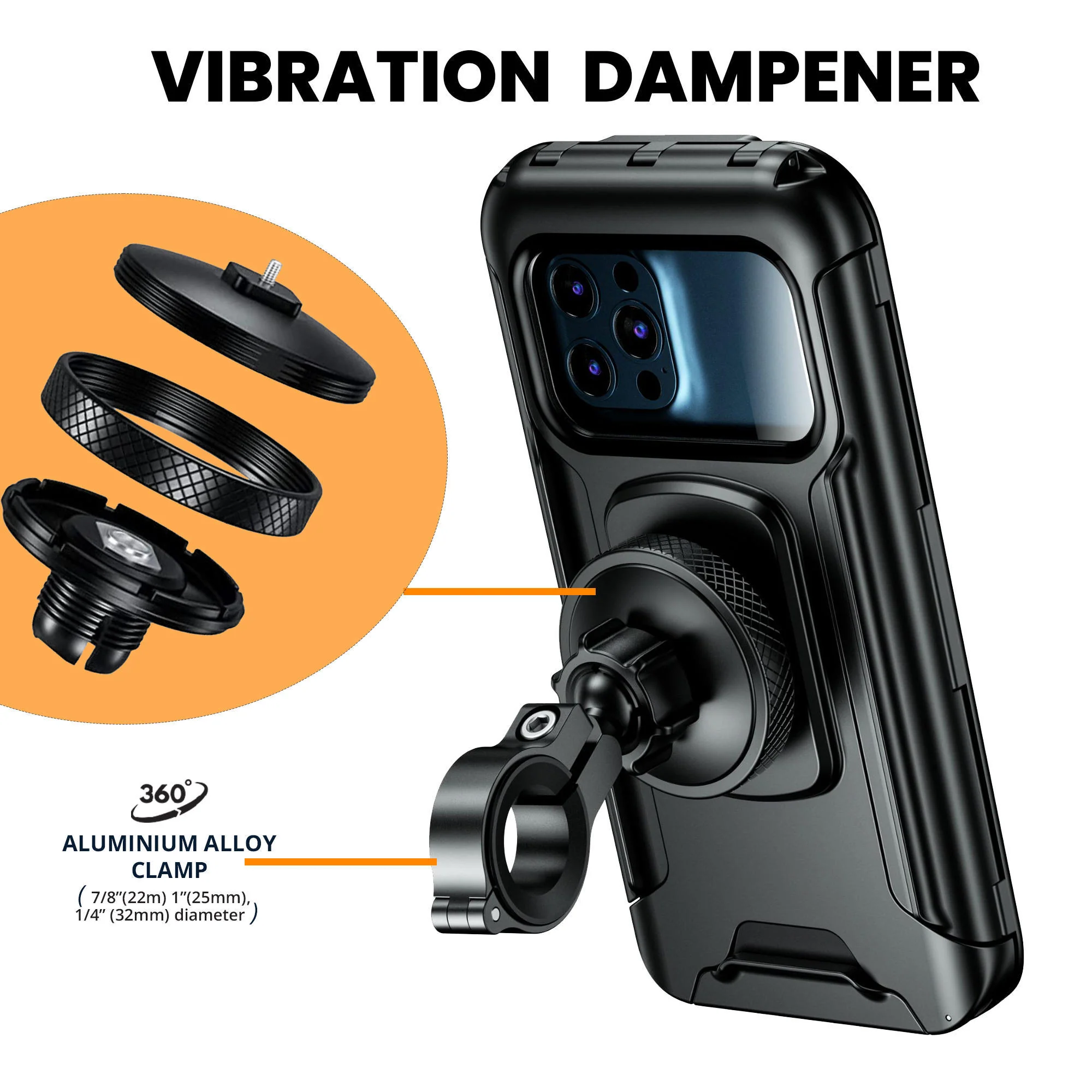 Waterproof Mobile Holder with Vibration Dampener Handlebar Mount - Black - Image 2