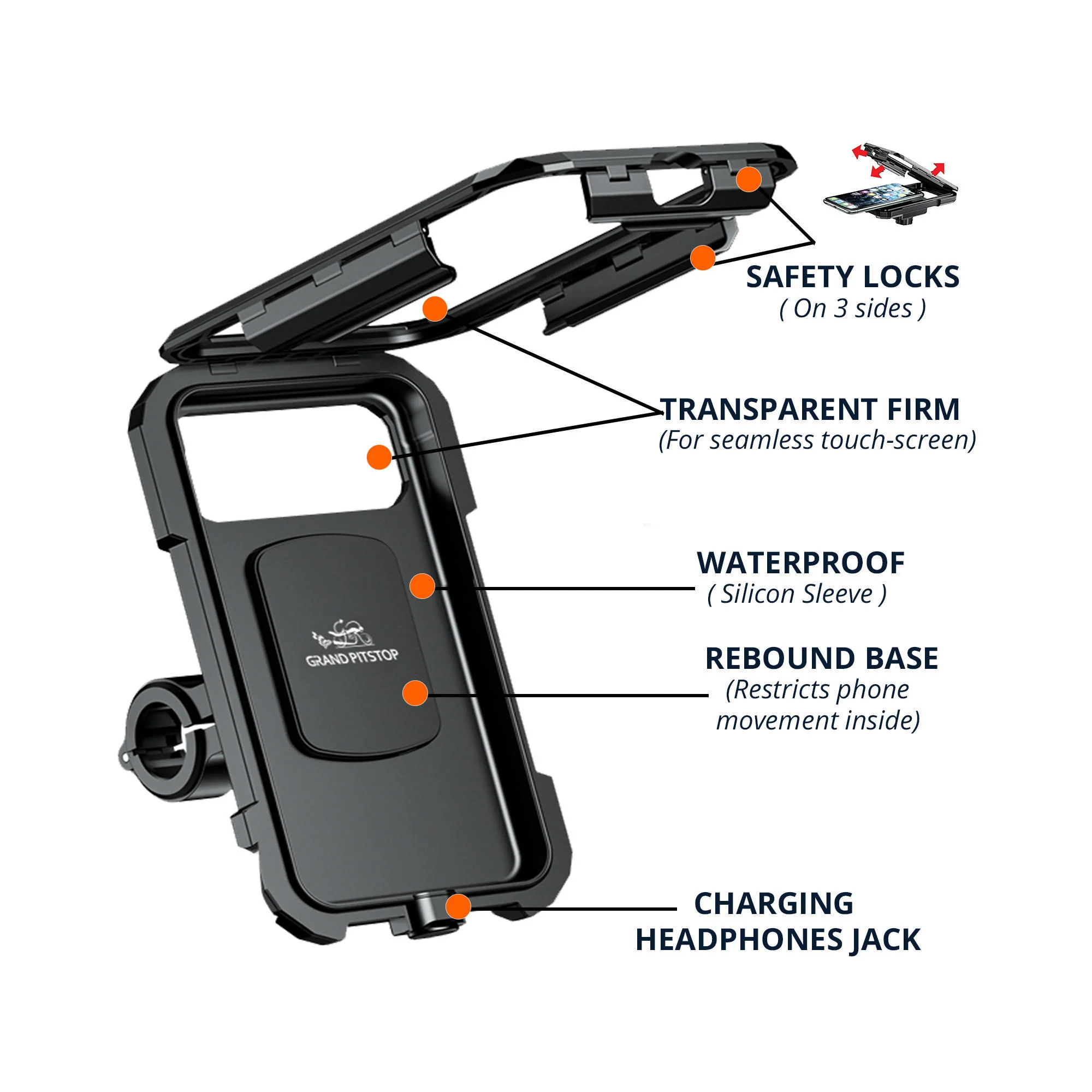 Waterproof Mobile Holder with Vibration Dampener Handlebar Mount - Black - Image 3